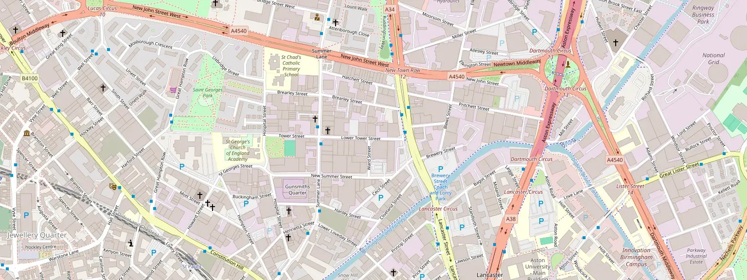 Map showing McGeoch Technology Limited on Lower Tower Street, Birmingham